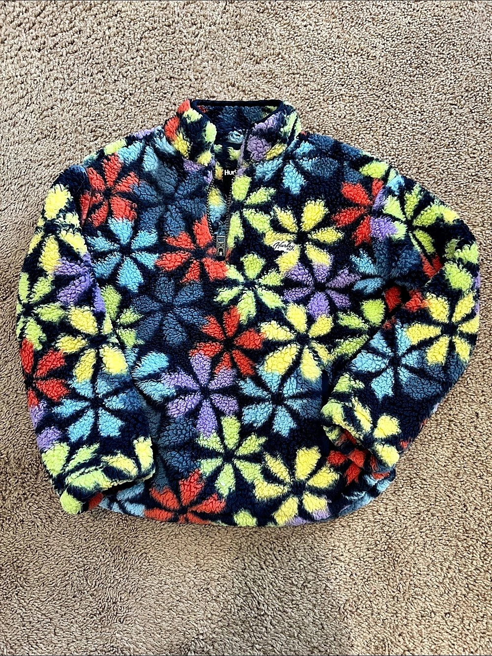 Hurley Floral Fleece Jacket Blue & Yellow Small